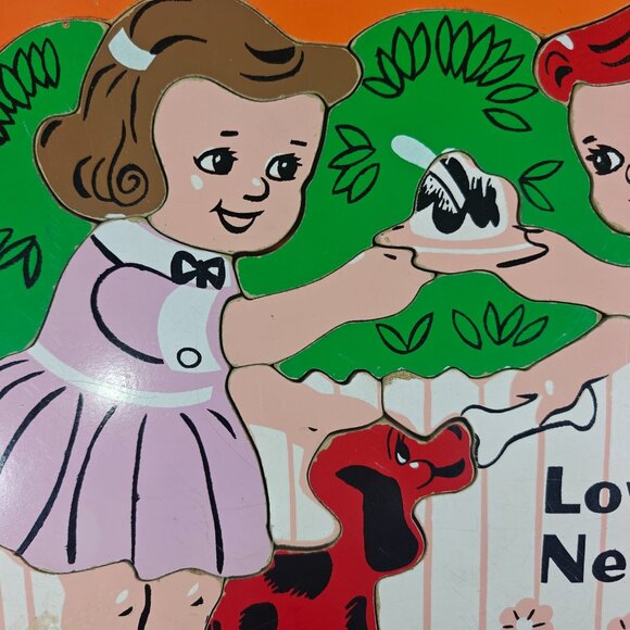 Vintage Sifo Love Thy Neighbor Puzzle Girl Boy Dog Complete 60s 70s - Picture 4 of 5